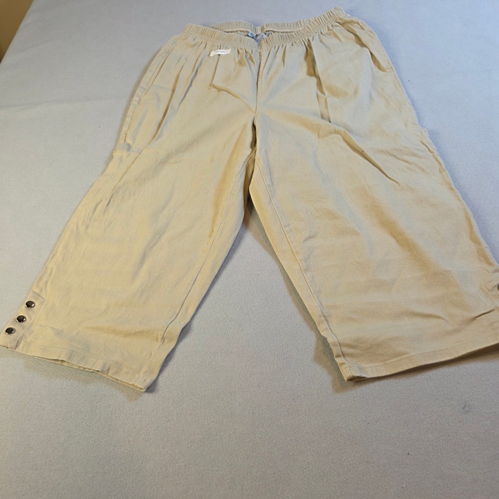 Catherines Everyday Khaki Tan Crop Pants Plus Size 0X 14W 16W Elastic Waist Snap